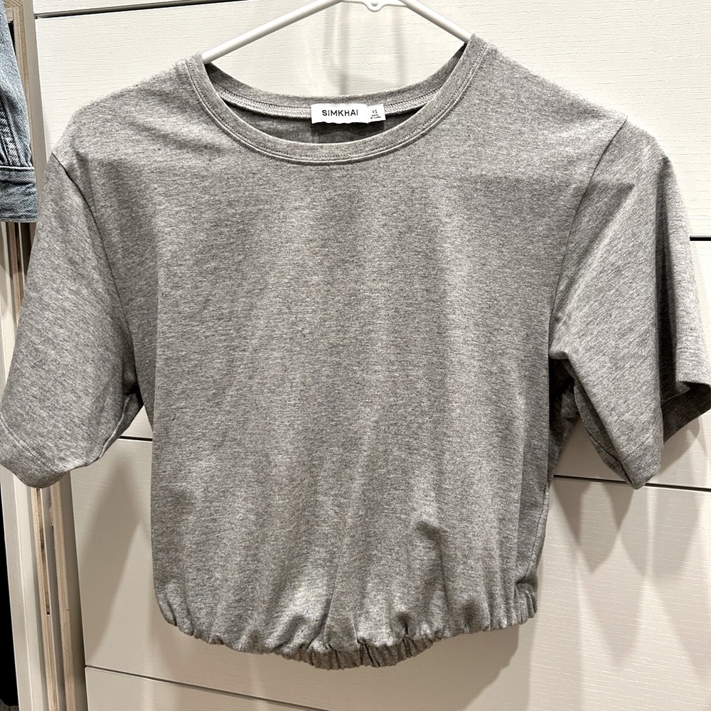 Jonathan Simkhai | JoJo Cotton Crop Tee | Gray | XS
